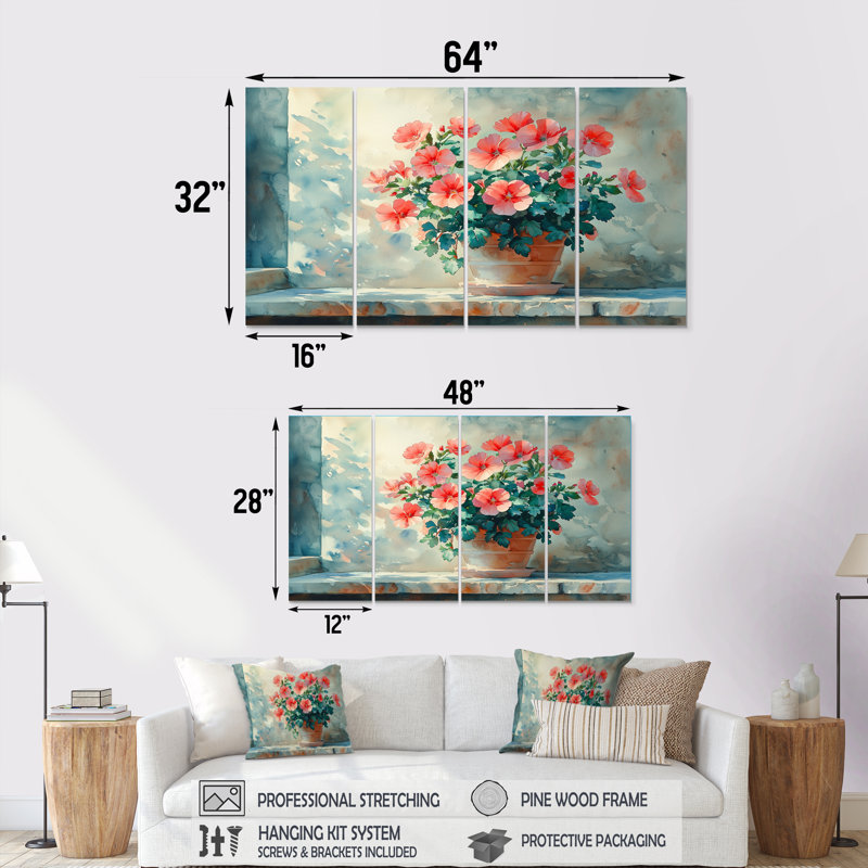 Geranium nature morte au réalisme de couleurs ensoleillées - art mural géraniums - décoration murale traditionnelle, 4