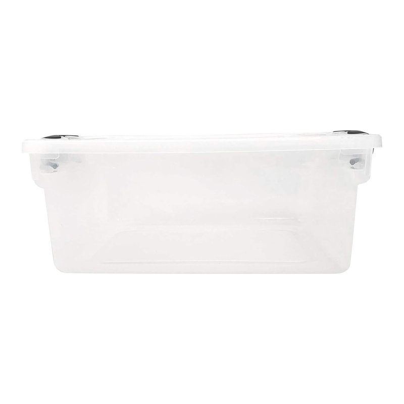 Clear Stackable Plastic Storage Bins with Black Lids, 15.5 Quart, Set of 4