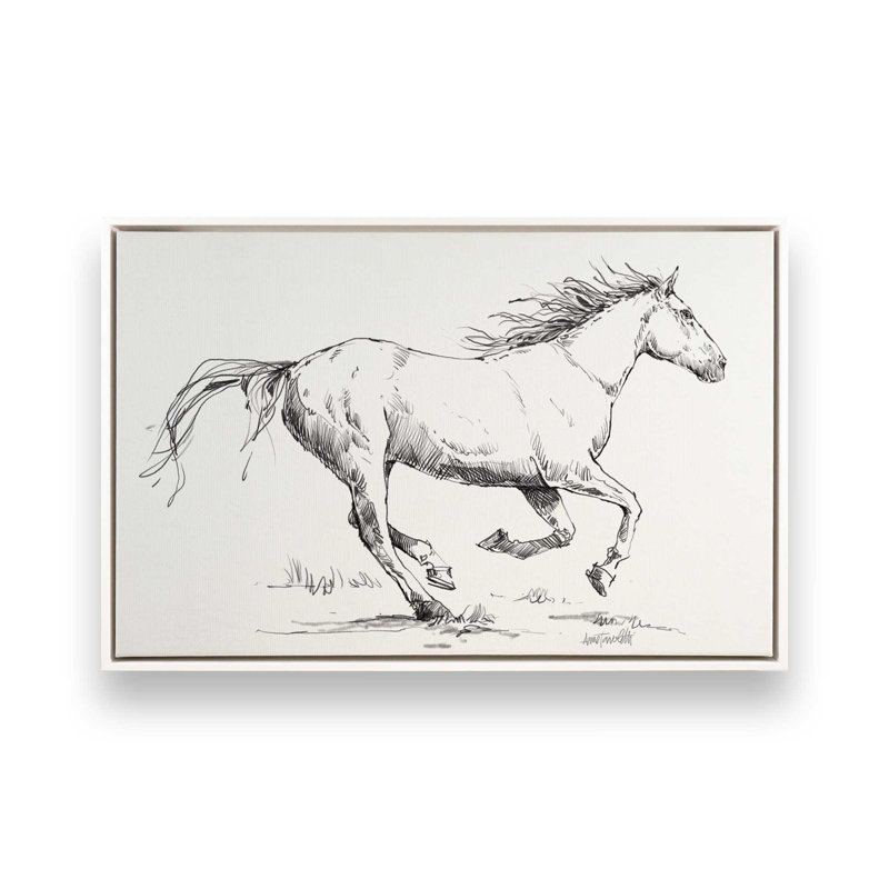 Reproduction d'art sur toile «Gallop S Croquis» par Anne Tavoletti, H 12 po x l 16 po, Cadre flottant, Blanc