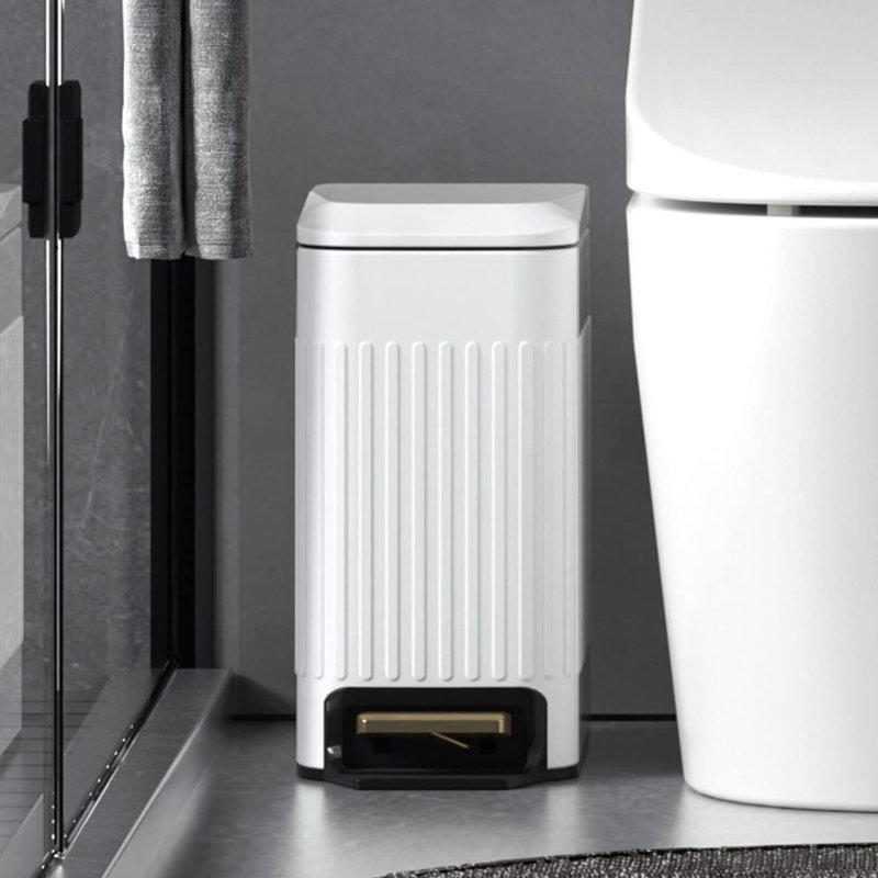 Small Bathroom Trash Can with Lid Soft Close, White
