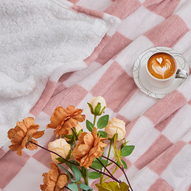 Couverture chauffante pour adulte Sherpa, Grand lit, Light Pink Plaid