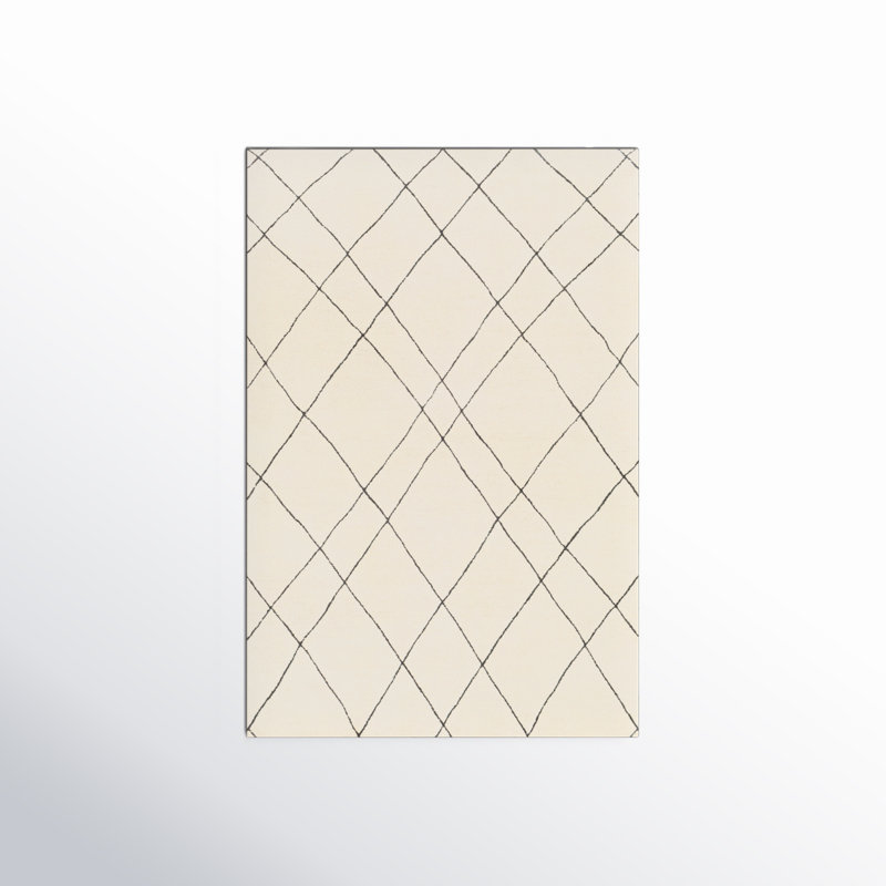 Tapis noir / crème en laine touffeté à la main à motif géométrique Seaton, Rectangle 2 pi x 3 pi