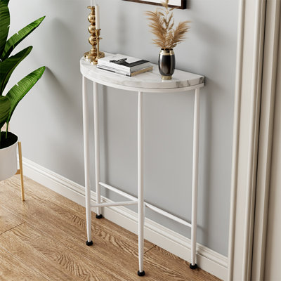 Planche de bois blanc + imitation marbre avec console demi-cercle en métal