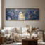 Tableau encadré grand format sur toile - Décoration florale nocturne avec fantômes, lucioles et lune - 152 x 51 cm ou 152 x 76 cm-135242737-135242738