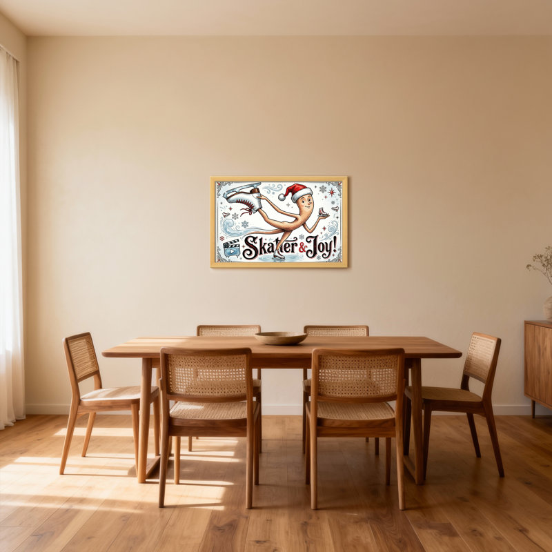 Ensemble de 1 tableau sur toile tendue représentant un patineur et sa joie à l'occasion de Noël, H 24 po x l 36 po