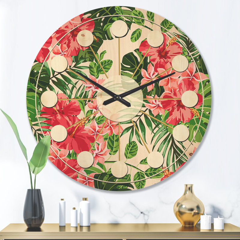 Horloge murale feuilles et fleurs I, Très grand