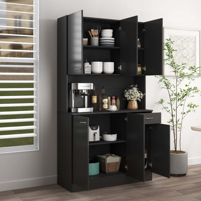 70,87 po de hauteur avec garde-robe et armoire de cuisine, avec 6 portes, 1 tablette ouverte et 1 tiroir