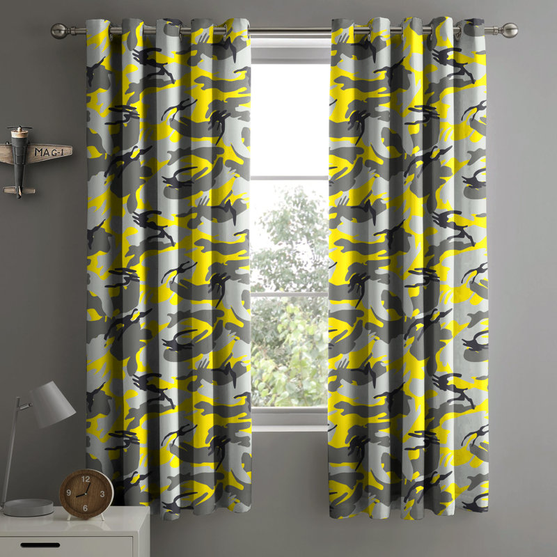 Brenyn Military Style Camouflage Curtain Pair, 137 W x 167 D cm, Yellow