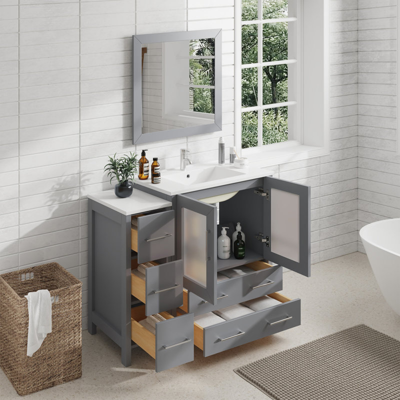  Ensemble de meuble-lavabo simple 42 "avec miroir, Gris