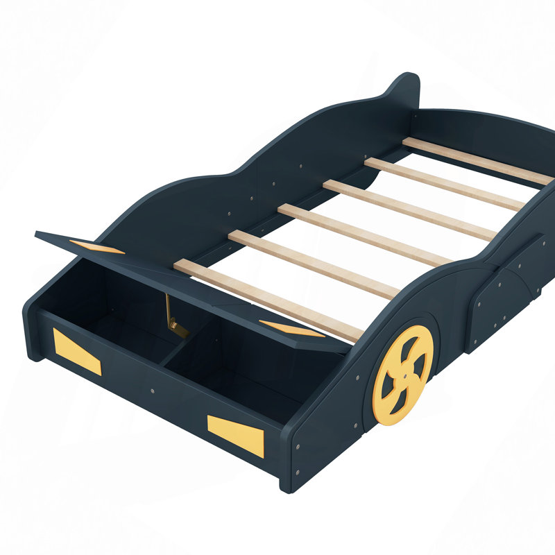 Lit plateforme avec roulettes et rangement Race, Bleu très foncé