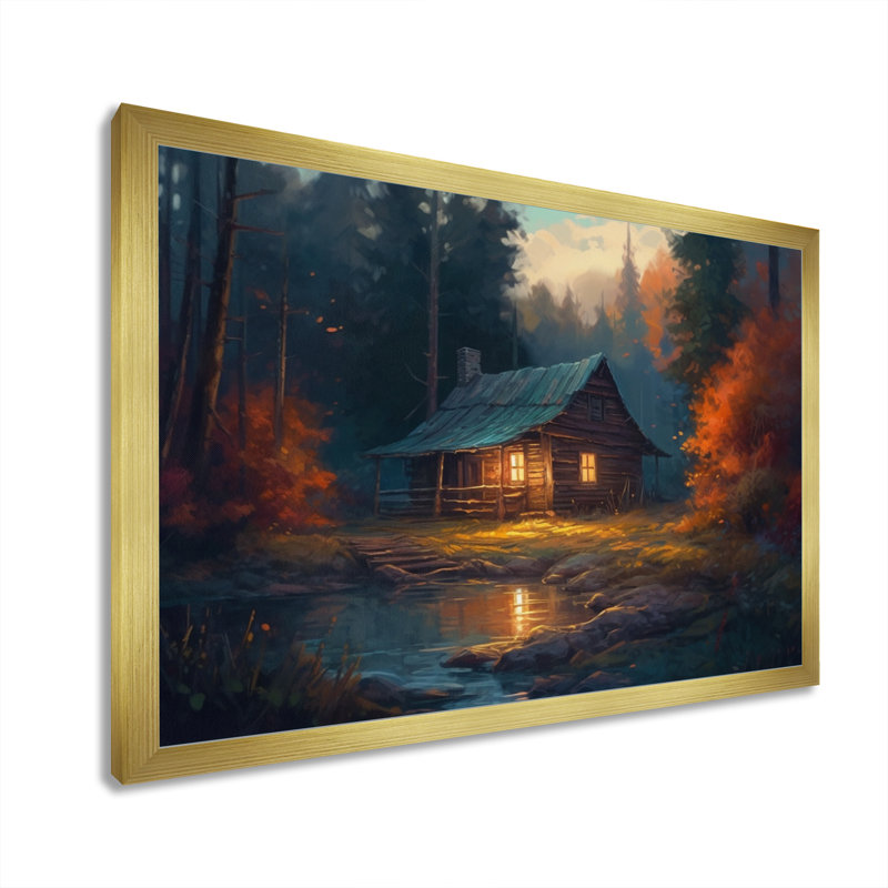 Rukhsana Forest Escape Cabin III - Imprimé, Encadrement doré, H 24 po x l 32 po x P 1 po