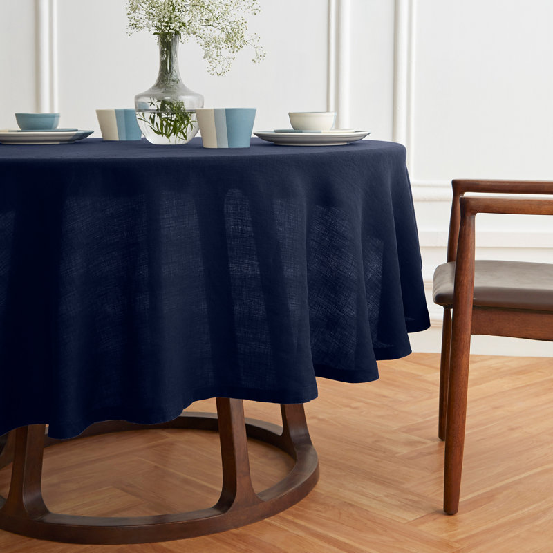 Sonoma - 100% Pure Linen Round Tablecloth (Prewashed), Indigo Navy, 70" Round