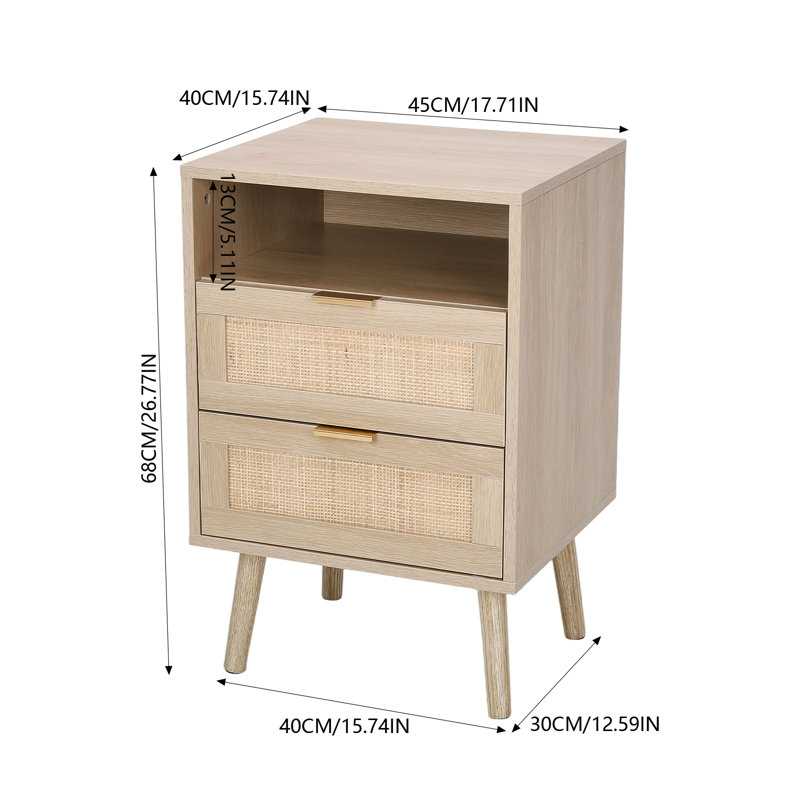 40 cm W Rattan Bedside Table