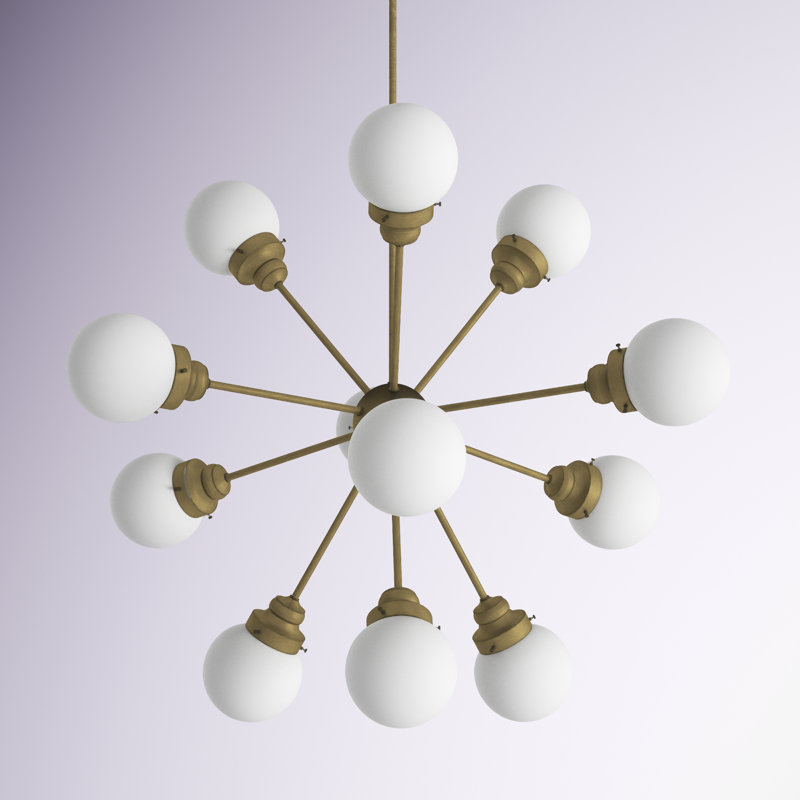 Lustre sphère spoutnik 12 lumières Rabehi, Laiton brut, Opale