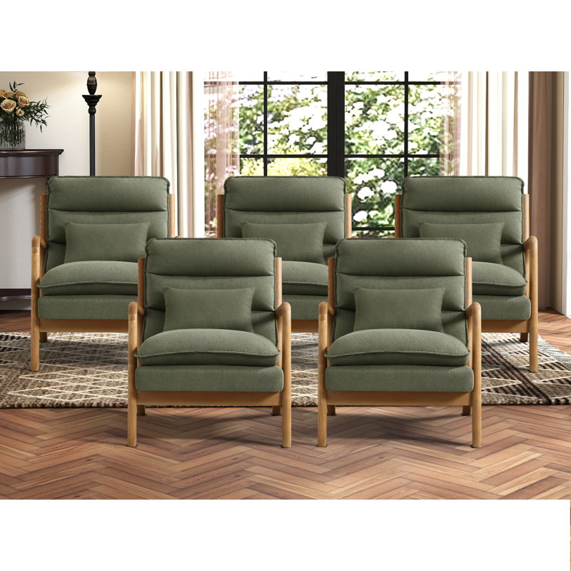 25.79" W Scandinavian Linen Upholstered Accent Chair With Solid Rubberwood, Green, 5