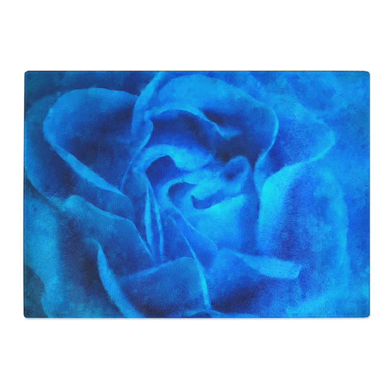 Tempered Glass Folded Rose Petals in Blue Chopping Board, 28.5 cm x 39 cm