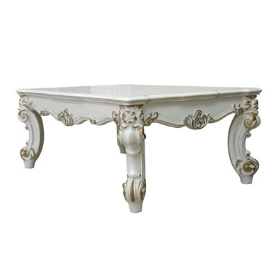 Vendome II Pearl Finish Coffee Table With Scrolled Legs And Elegant Transitional Design For Modern Living Rooms