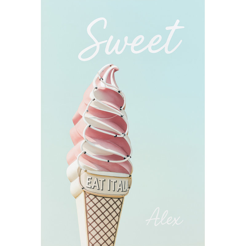 Art mural sur toile Sweet Sweet - Pink Neon Ice Cream Cone, H 36 po x l 24 po