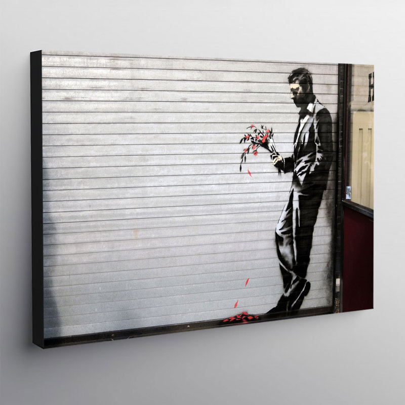 Banksy Man With Flowers - Wrapped Canvas Print, 20.5cm H x 31cm W x 4cm D