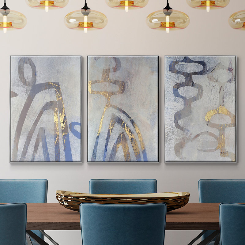 " Linx I " 3 - Pieces, Silver Framed, 48" H x 96" W x 2" D