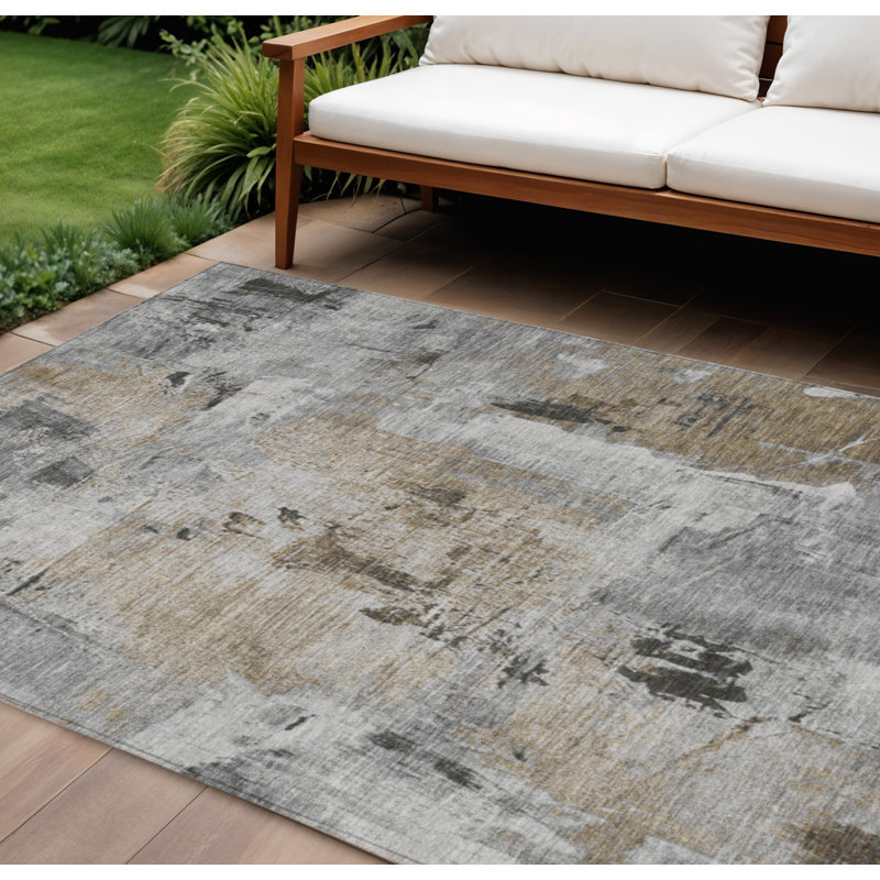 Tapis intérieur lavable abstrait gris ivoire 5 pi x 8 pi