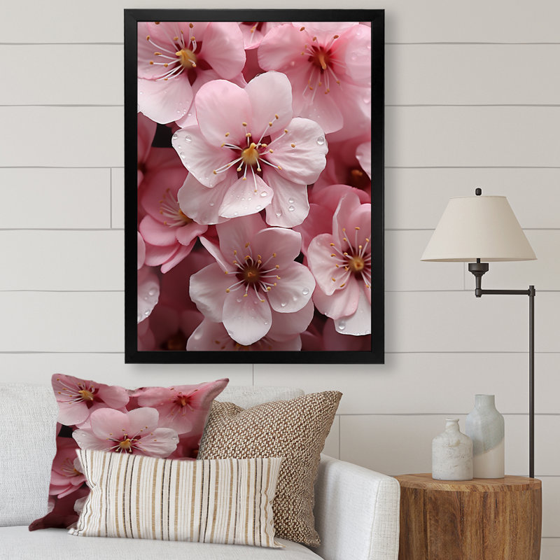Fleur de cerisier rose - art mural cerise, H 44 po x l 34 po x P 1,5 po, Cadre simple noir