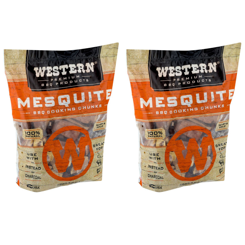 Western Premium BBQ 1.3 Cu Ft Mesquite Flavor Wood Cooking Chunks, Set of 2