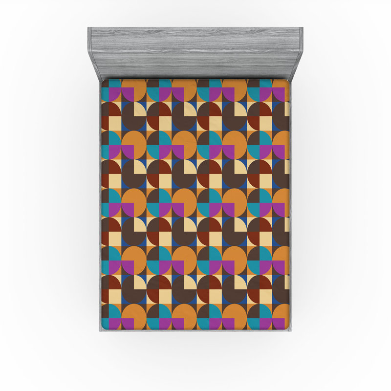 Drap-housse Ambesonne, Jaune foncé, bleu mer / géométrique, Drap-housse de taille double