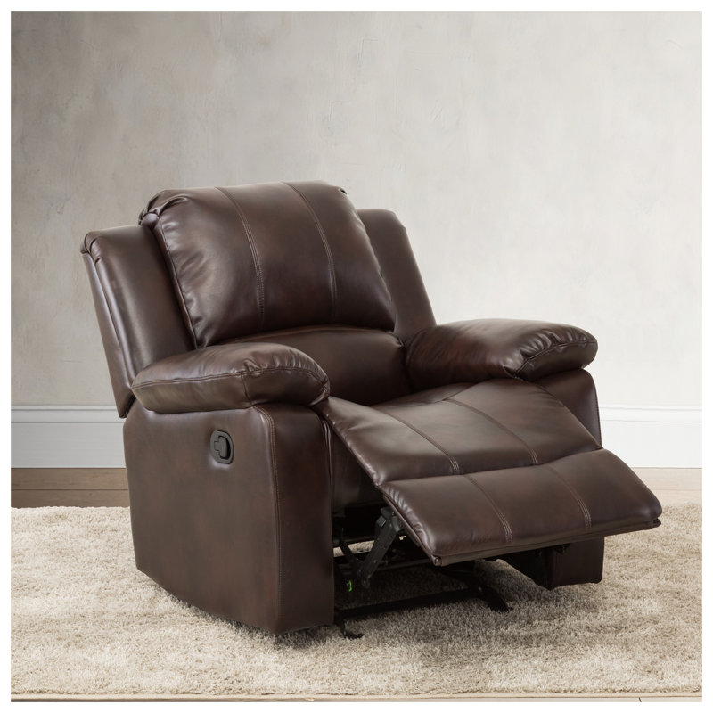 Fauteuil inclinable à bascule Charlotte en similicuir brun poli avec mécanisme en acier