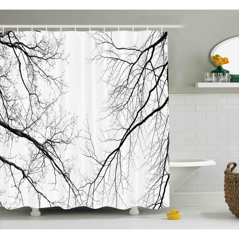  Forest Trees Branches Leafless Spooky Scary Image Single Shower Curtain, 75" H x 69" W