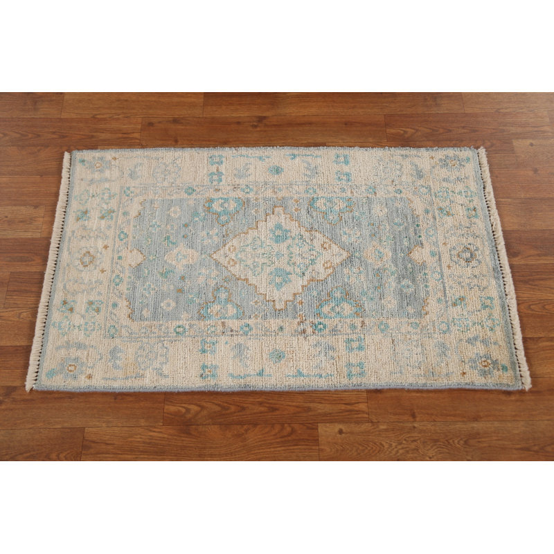 Tapis turc Oushak à motif végétal noué à la main 2 x 3
