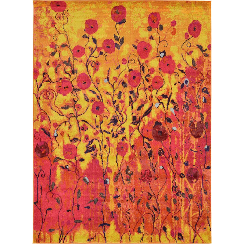 Tapis jaune / rose Shirey, Rectangle 10 pi 6 po x 16 pi 5 po