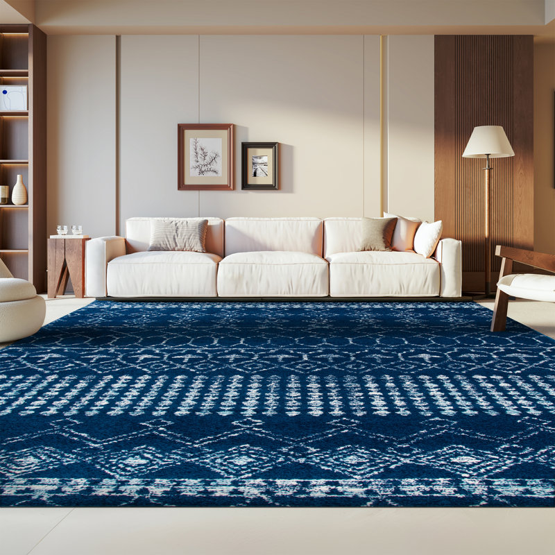 Tapis bleu marine à motif géométrique Cobos, Rectangle 8 pi x 10 pi
