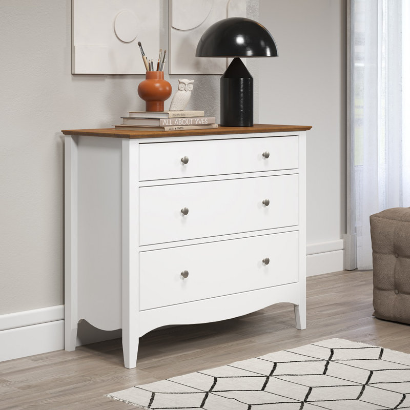 Delrick 3 - Drawer Chest of Drawers, White/Brown