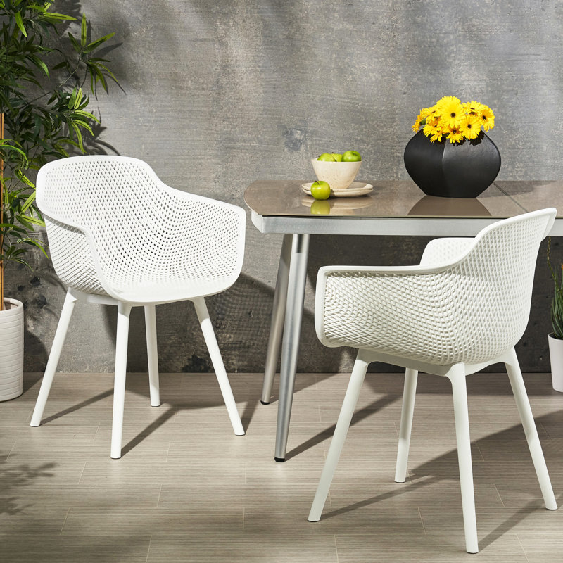 Chaise blanche en polypropylène blanc pour l'extérieur - structure stable et résistante aux intempéries avec motif à losanges