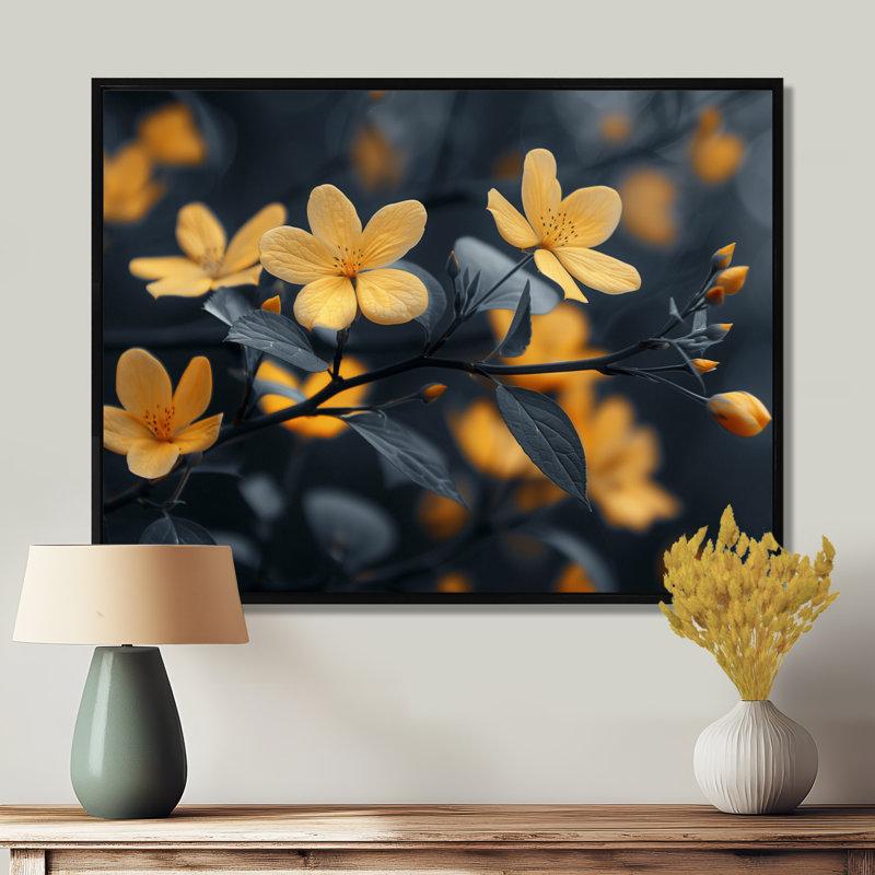 Gillies - Décoration murale cerisier en fleurs, Toile avec cadre flottant noir, H 12 po x l 20 po x P 1 po