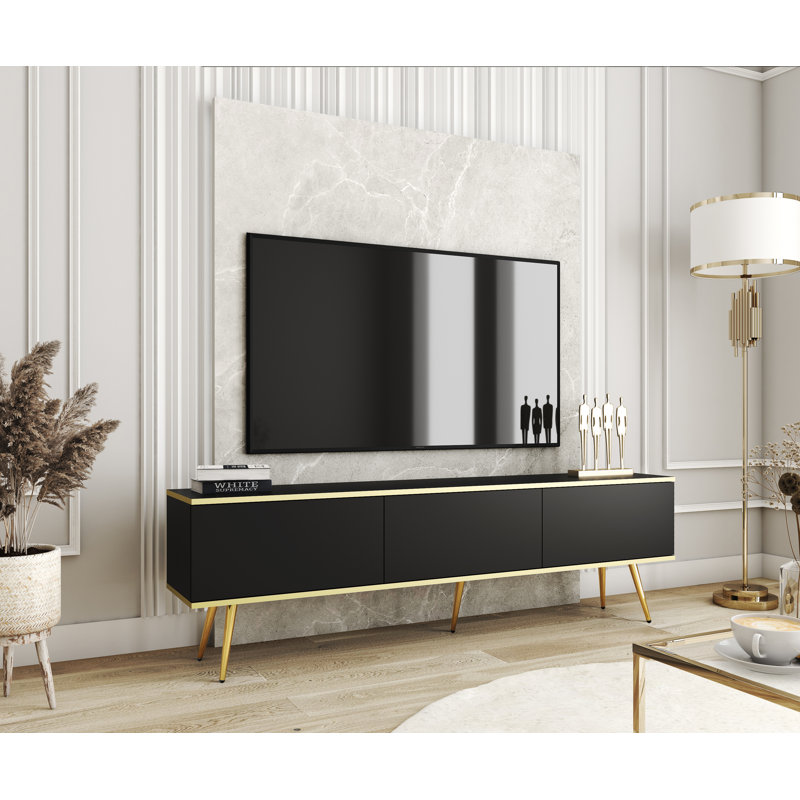 Madeline TV Stand for TVs up to 78", Black/Gold