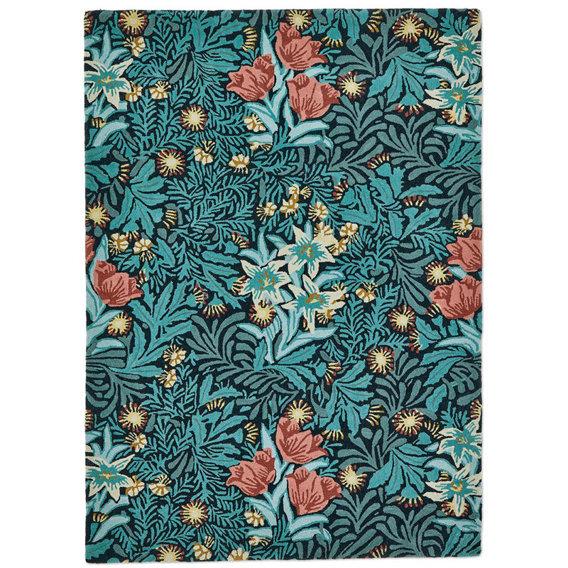 Wool Floral Area Rug, Rectangle 4'7" x 6'7"