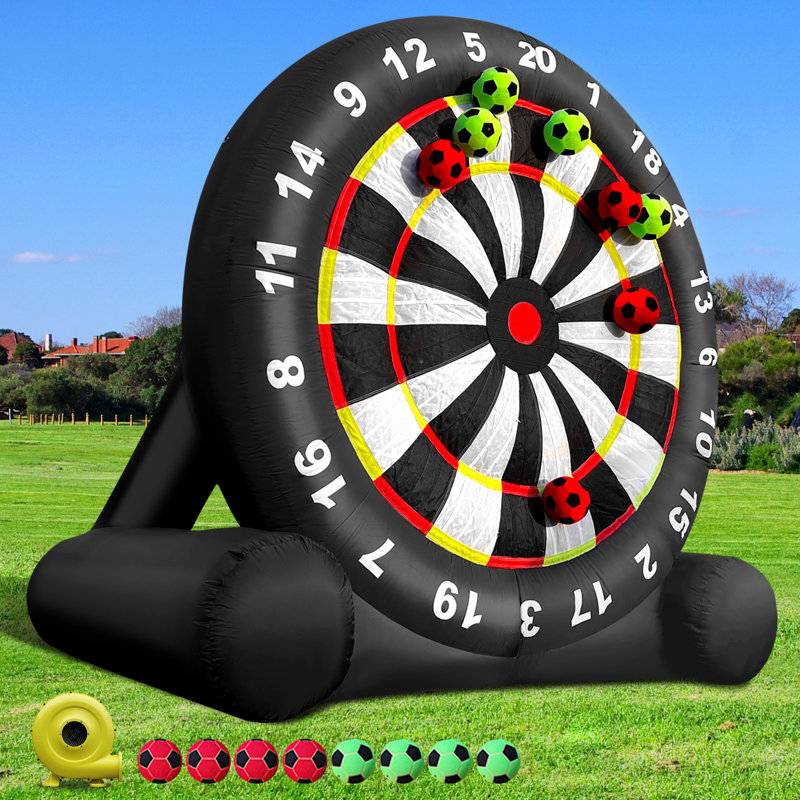 Jeu de fléchettes gonflable de 3 mètres avec 8 ballons et un souffleur de 370 W pour jardin, fête foraine ou autre.
