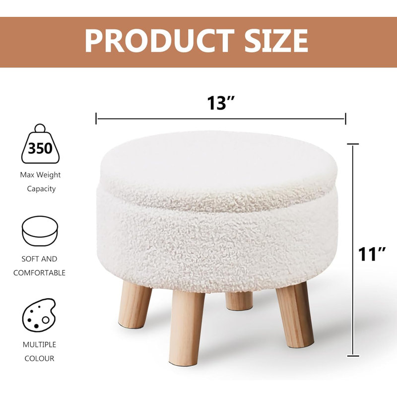 Wood Accent Stool with Storage, White