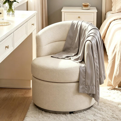 360° Swivel Barrel Chair, Beige Upholstered Accent Chair With Comfy Padded Seat, Modern Round Vanity Chair For Living Room, Bedroom, Reading Nook, Small Space Apartment, Single Club Chair