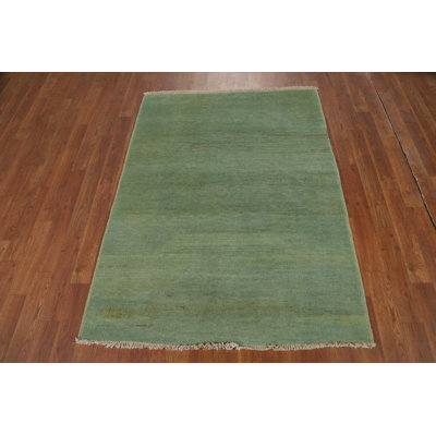 Handmade Green Wool Gabbeh Style Accent Modern Rug 4x5