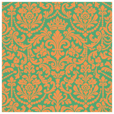 Tapisserie murale orange et vert damassé