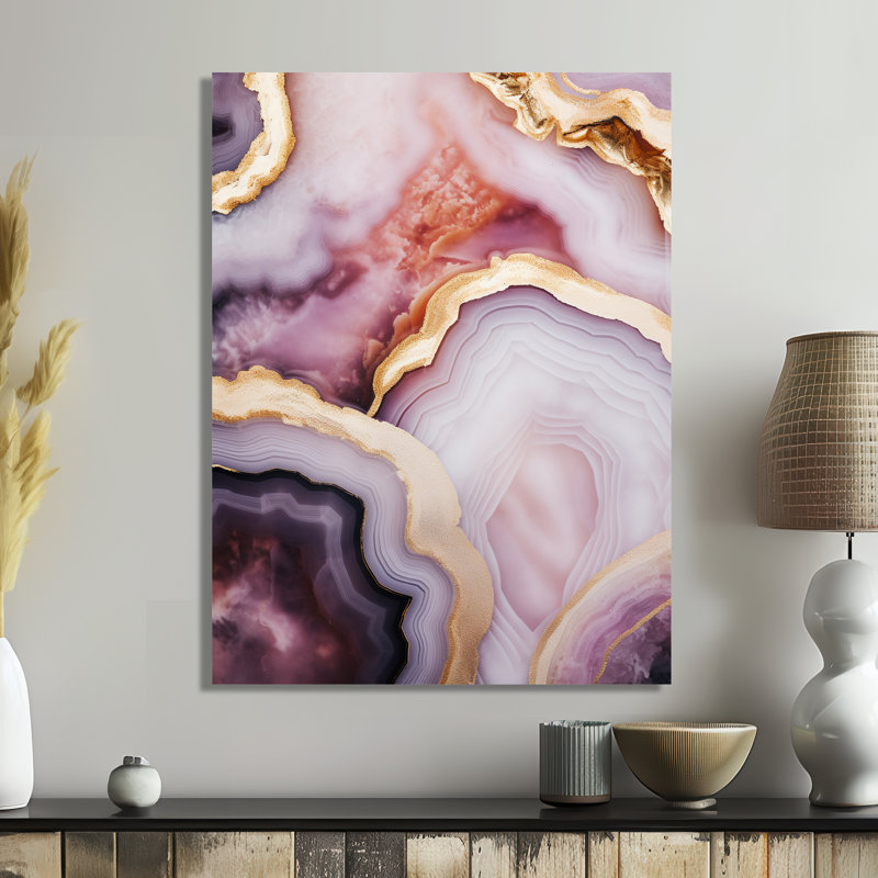 Tendre teintes de glam agate II - salon d'art mural en marbre, Métal métal, H 32 po x l 24 po x P 1 po