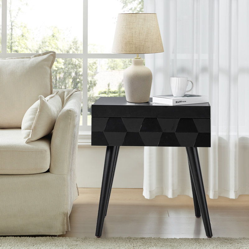 Isabele 23.75" H Manufactured Wood End Table with Charging Station, Black