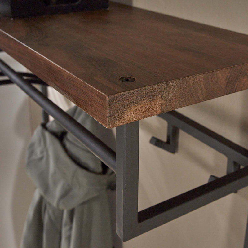 Solid Wood 12 - Hook Wall Mounted Coat Rack with Storage