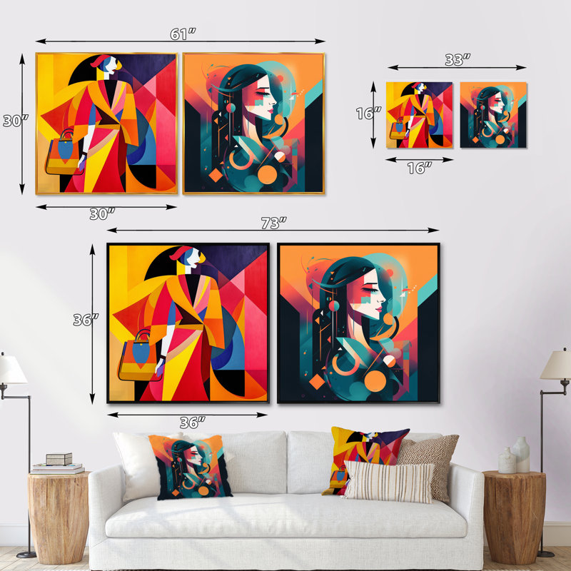 Portrait féminin art déco féminin, Cadre flottant noir, H 16 po x l 33 po