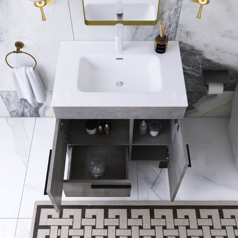 28 po Élégant meuble-lavabo sur pied avec lavabo en céramique