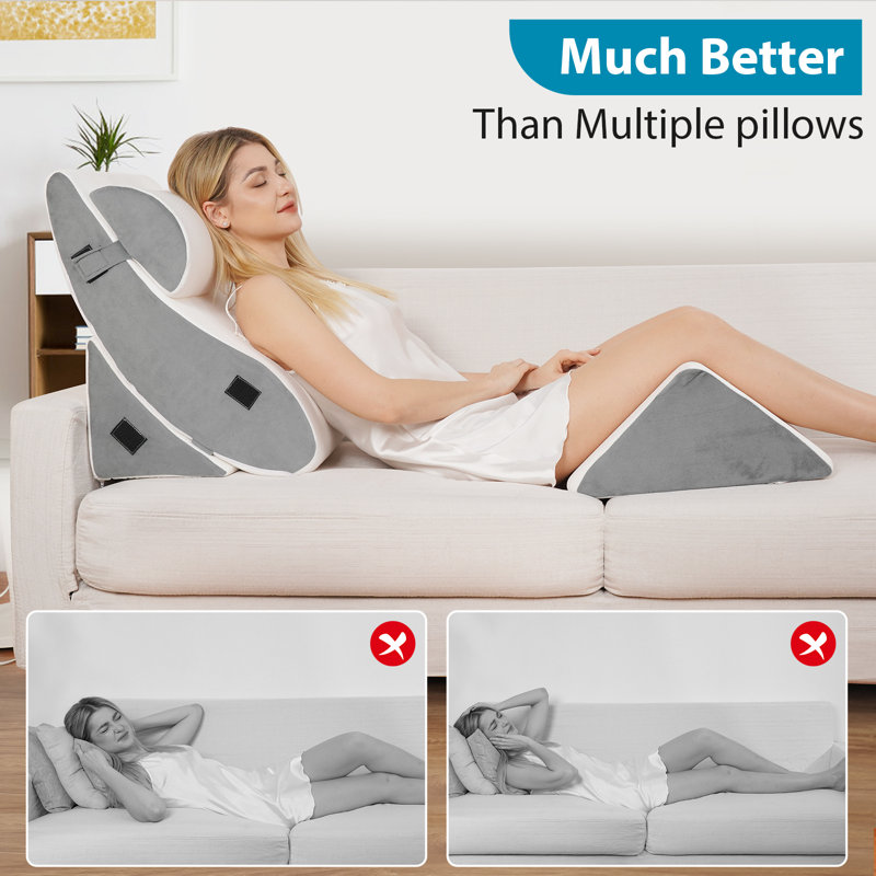 Memory Foam Wedge Pillow Set,Adjustable Back Support Pillow, White
