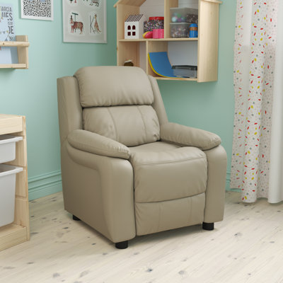 Deluxe Padded Contemporary Kids Recliner with Storage Arms